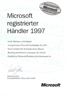 WWS-InterCom Microsoft registirerter Partner 1997