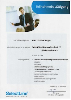 Unser Administrator Thomas Berger ist von SelectLine zertifiziert.